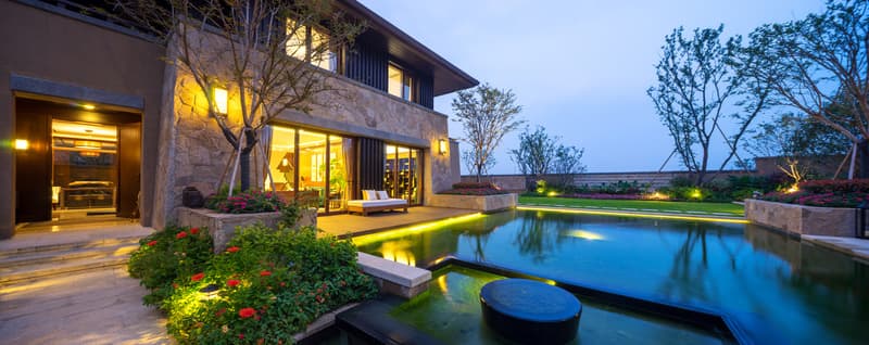 Luxury villa with big swimming pool interior outdoor