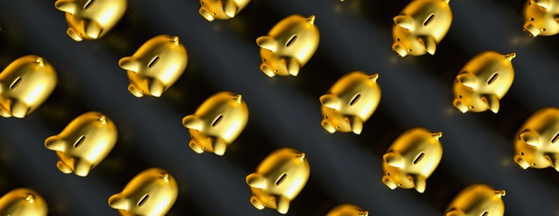 row of piggy banks, gold luxery concept image